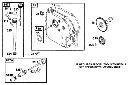 Crankcase Cover Cam, Oil Fill Diagram and Parts List for 171432-0301-XX  Briggs and Stratton Engine